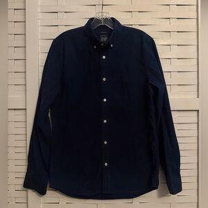 GAP Men's Slim Fit Stretch Oxford Tapestry Navy Blue Shirt